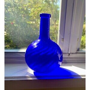 Pairpoint Cobalt Blue Swirl Style Hand Blown Glass Bottle Vase Winterthur 34% LC